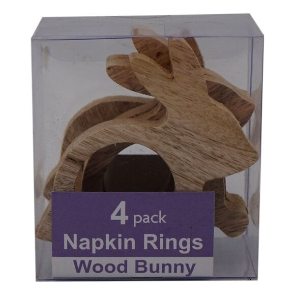 Bardwil Linens 4 Pack Napkin Rings Wood Bunny - Picture 2 of 3